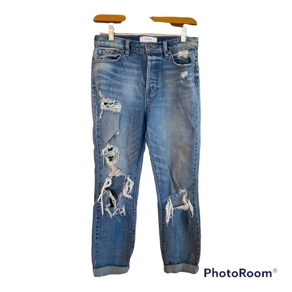 Pistola Womens Ripped Distressed Cuff Jeans Size 26 Medium Wash